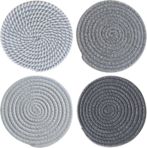4 PCS woven trivets Set for Hot Dishes,100% Pure Cotton hot pot holder for countertop,pot trivets?Hot Pads?Spoon Rest for Cooking and Baking by Di...
