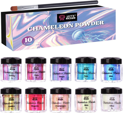 LET'S RESIN Chameleon Mica Powder, 10 * 5g Color Shifting Mica for Epoxy Resin/Tumbler, Saturated Chrome Pigment for Oil Painting,Slime,Nails...