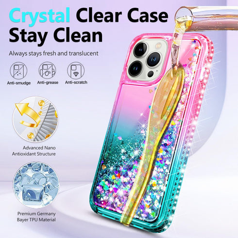 NGB Designed for iPhone 11 Pro-Max Case, Pink/Aqua | Glitter Liquid Sparkle Cute Cover for Women Girls Kids | with Tempered Glass Screen Protector...