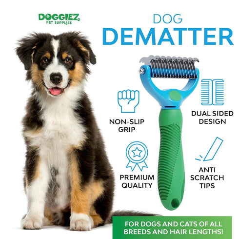 Dog and Cat Dematting and Deshedding Tool - Double Sided Undercoat Rake Comb & Detangler - Cat Brush Dog Shedding Brush for Matted Hair, Long Fur ...