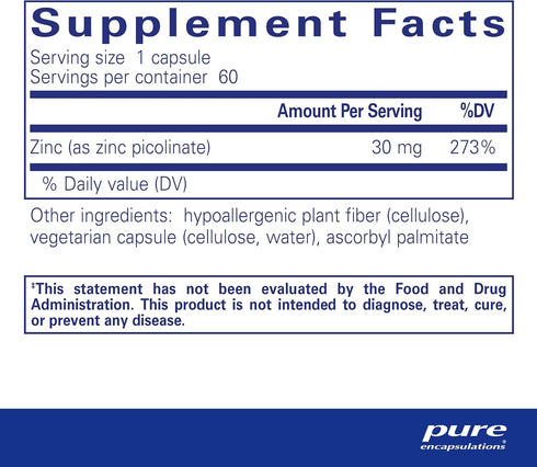 Pure Encapsulations Zinc 30 mg - Supplement for Immune System Support, Growth and Development, and Wound Healing* - with Zinc Picolinate 30 mg - 6...