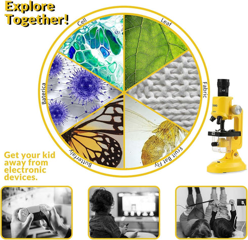 Little World Science Kits for Kids Beginner Microscope Kit with LED 100X 400X and 1200X Magnification Kids Educational Toy Birthday Halloween...