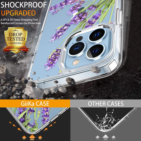 GiiKa for iPhone 13 Pro Case with Screen Protector, 6.1 inch Clear Full Body Shockproof Protective Floral Girls Women Hard Case with TPU Bumper Co...