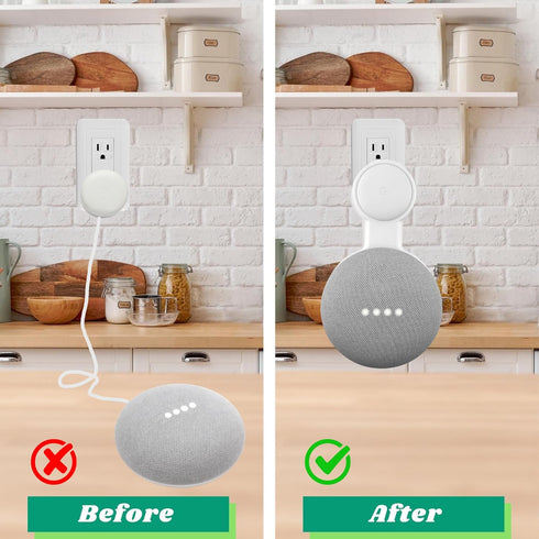 Sintron 2X Outlet Wall Mount Holder for Google Nest Mini and Google Home Mini, A Space-Saving Accessories with Cord Management for Google Smart Sp...