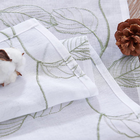 Topick White Sheer Kitchen Curtains - Sage Green Leaf Embroidered Cafe Semi Sheer Short Half Window RV Camper Tier Farmhouse Door Bathroom Basemen...