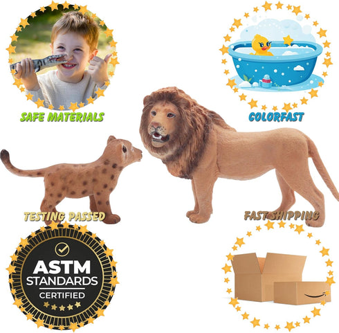 Gemini&Genius 2Pcs Lion Toys for Kids, Safari Lion Animal Toy Figures, Wildlife Family Lions Action Figures, Great for Educational Toys, Party Fav...