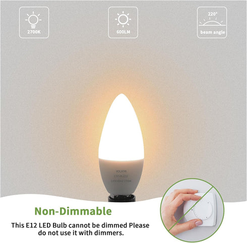 LED Candelabra Bulbs, E12 Ceiling Fan Light Bulbs Small Base, 6W Equivalent 60W, 600 Lumens Warm White 2700K, B10/B11 Type B Chandelier Light Bulb...