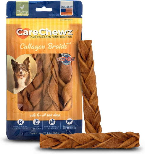 Pet Factory CareChewz Collagen 6-7" Skinny Braided Sticks Dog Chew Treats - Chicken Flavor, 5 Count/1 Pack...