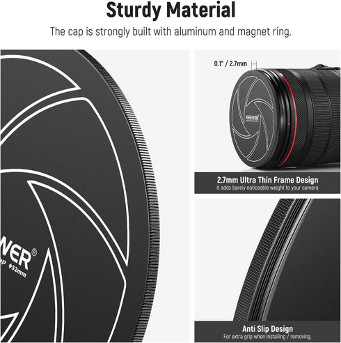 NEEWER 52mm Magnetic Aluminum Lens Cap with 52mm Thread, Compatible with K&F Compatible with Kase NEEWER 52mm Magnetic Lens Filters and 52mm Camer...