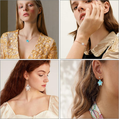 SUNNYCLUE 1 Box 100Pcs Turtle Beads Turtle Charms Summer Ocean Hawaii Blue White Tortoise Beads Bulk Boho Style Synthetic Turquoise Stone Sea Anim...