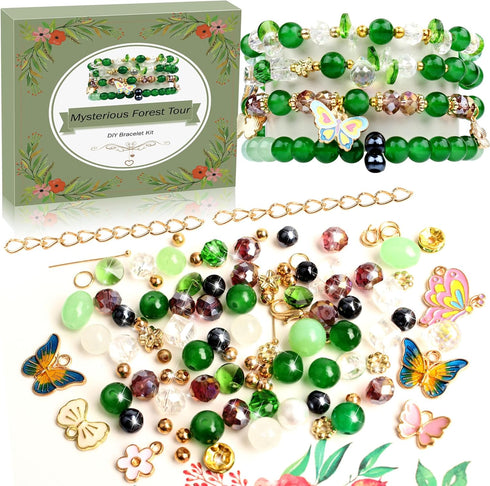 Misty Forest Series Beads for Jewelry Making Kit - Includes Chains, Jump Rings, Spacers and Butterfly Pendant Glass and Crystal Beads for Bracelet...
