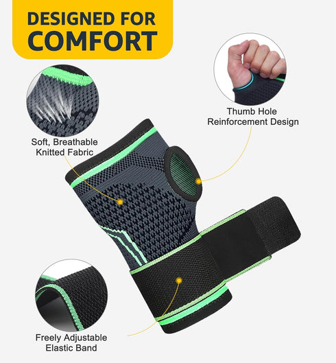 HiRui 2-Pack Wrist Brace Wrist Wraps, Hand Compression Sleeves with Wrist Straps Support for Fitness Weightlifting MTB Tendonitis Carpal Tunnel Ar...