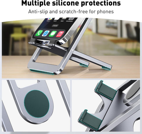 Portable Phone Stand for Desk, Aluminum Adjustable Cell Phone Holder, Foldable Travel Cellphone Dock Compatible with iPhone 15 14 13 Pro Max Mini,...