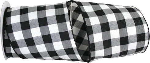Reliant Ribbon 93228W-984-10F Plaid Twill Wired Edge Ribbon, 4 Inch X 10 Yards, Black/white...