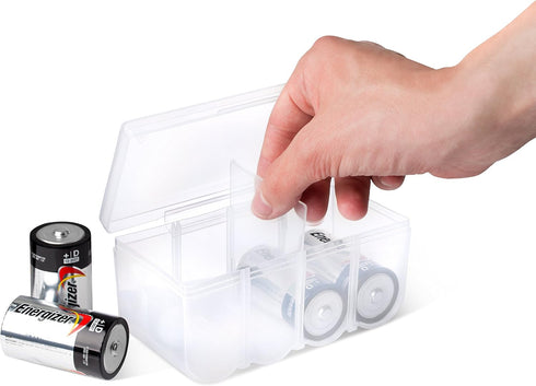 Set of 4 - Two C and Two D Battery Storage Box, Battery Storage Case, Battery Holder Clear (C - D)...