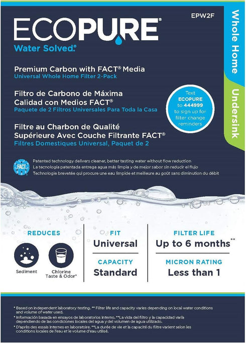 EcoPure EPW2F Premium Fact Universal Whole Home Filter (2 Pack), Dark Gray/Black...