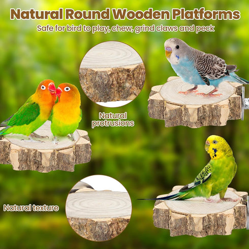 3PCS Bird Perch Natural Round Wooden Platform Parrot Perch Standing Branch for Chewing Exercise, Bird Stand Perch Swing Toys Cage Accessories for ...