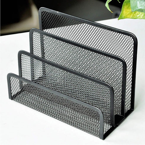 VANRA Small Letter Sorter Desktop File Holder Organizer Metal Mesh with 3 Vertical Upright Compartments (Black)...