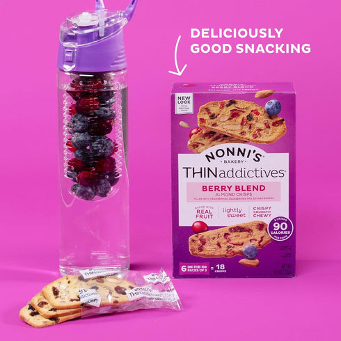 Nonni's THINaddictives Almond Thin Cookies - Berry Blend Almond Cookies - Almond Cookie Thins w/Cranberries Blueberries Goldenberries Raisins Sunf...