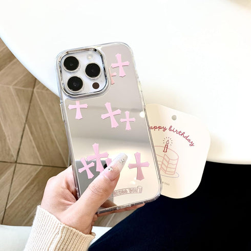Fits iPhone 15 Pro Max Case Bless Cross Phone Case for iPhone 14 Shockproof Protective Cases Mirror Phone Case (Pink, 13ProMax)...