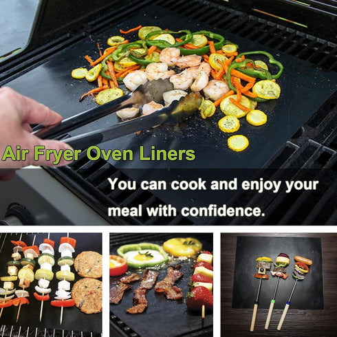 SP101 Fryer Oven Liners, 4 Pack Black 12"x12" Heat Resistant, Non-Stick Baking Mats Compatible with Ninja Foodi Air, Reusable Toaster Oven Accesso...