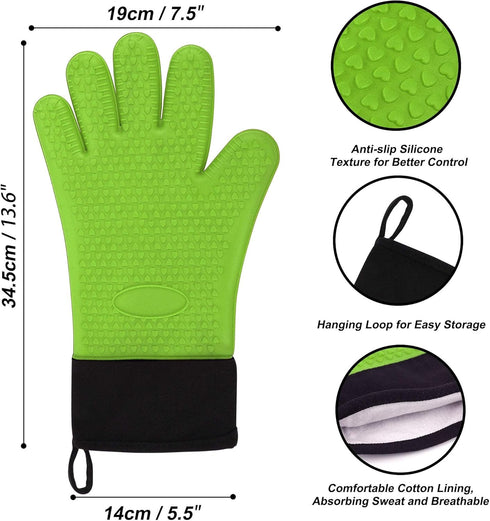 uxcell Silicone Oven Mitts, Heat Resistant Gloves Dutch Pot Holders, Kitchen Hand Protection, Non-Slip Grip Double Oven Gloves, with Hanging Loop,...