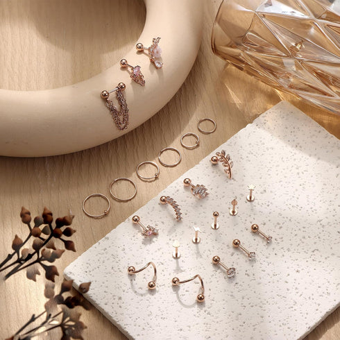 FIBO STEEL Cartilage Earring Conch Piercing Jewelry Helix Earrings Tragus Earrings for Women 16G 20G 316 Surgical Stainless Steel Opal CZ Labret J...