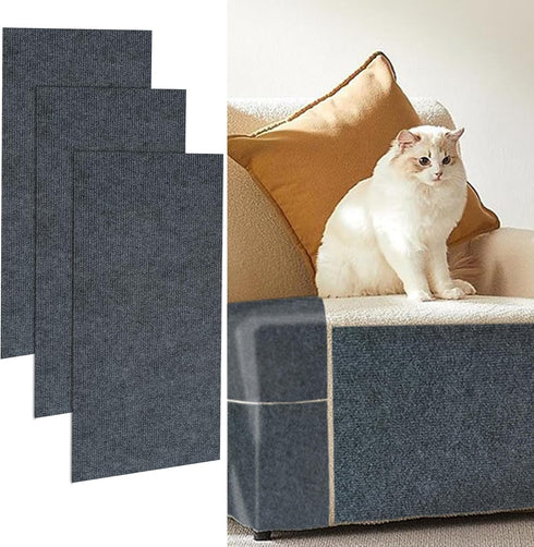 3Pack Cat Scratching Mat, 23.6 x 11.8 in Trimmable Self-Adhesive Cat Scratch Carpet DIY Climbing Cat Scratcher Cat Tree Shelves Couch Furniture Pr...