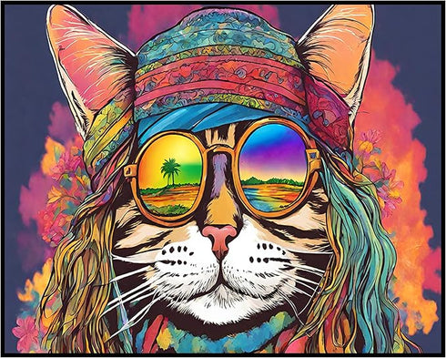 Posterizer 1 pcs- psychedelic funky hippie colorful cat 1-Abstract & Modern Art-Fantasy & Fiction Art- Living Room Bedroom Decor- unframed wall ar...