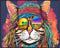 Posterizer 1 pcs- psychedelic funky hippie colorful cat 1-Abstract & Modern Art-Fantasy & Fiction Art- Living Room Bedroom Decor- unframed wall ar...