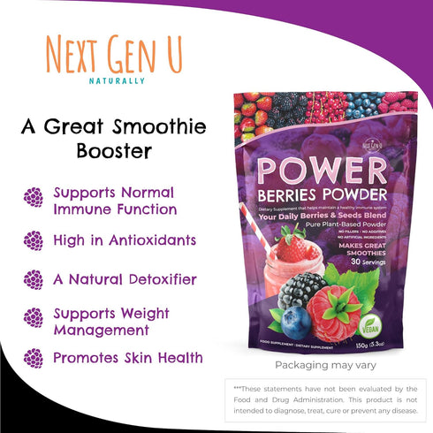 Next Gen U Super Berry Powder 150g, Immune Support Food Supplement, Superfood Berries Smoothie Mix for Shakes, Detox & Healthy Boost for Juice Bev...