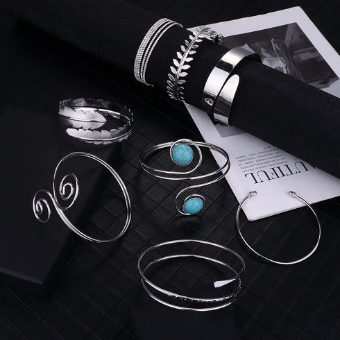 SAILIMUE 8 Pcs Arm Cuff Upper Arm Band Cuff Bracelets for Women Minimalist Simple Coil Bangle Gold Silver Adjustable Open Armlet Armband Costume J...