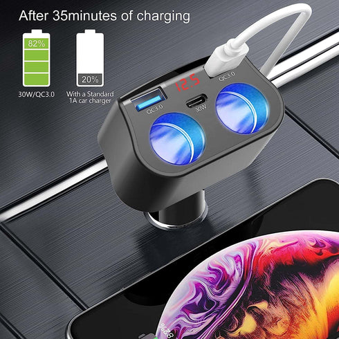 Dual Car Charger Adapter, 200W Double Cigarette Lighter Adapter Outlet Dual Cigarette Lighter Plug Splitter USB Charger 12V Cigarette Lighter Sock...