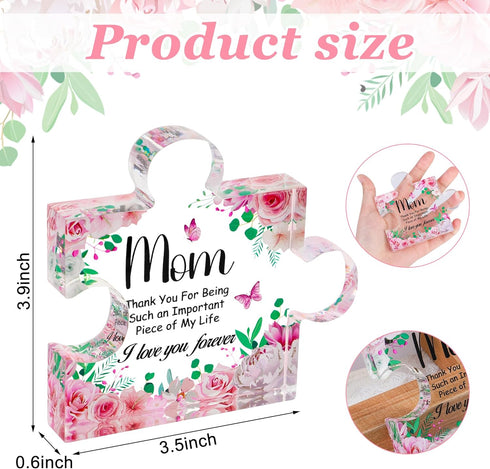 Acrylic Plaque Gifts for Mom Birthday Gift from Daughter Puzzle Shape Plague Sign Pink Flower Mom Acrylic Keepsake for Mom Birthday Thanksgiving C...