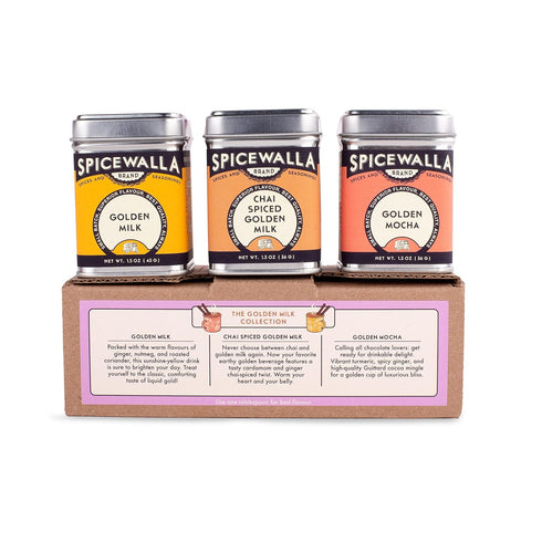 Spicewalla Golden Milk Turmeric Latte Powder 3-Pack Sampler Collection - Classic Golden Milk (1.5 oz), Chai Spiced (1.3 oz) & Golden Mocha (1.3 oz...