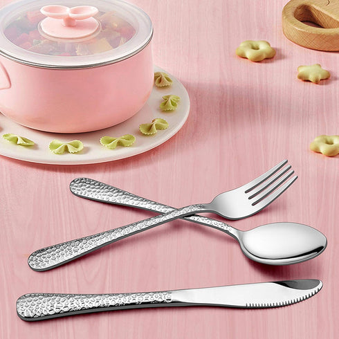 LIANYU 12-Piece Kids Utensils Silverware Set, Stainless Steel Toddler Hammered Flatware Cutlery, Children Tableware Includes Knives Forks Spoons, ...