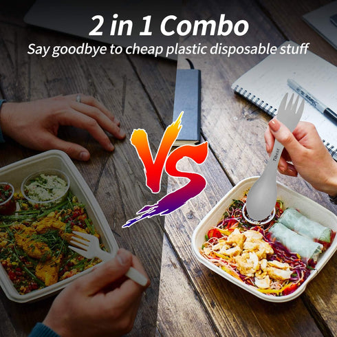 2 in 1 Titanium Spoon and Fork Combo Backpacking Utensils Lightweight Eco-Friendly Spork for Camping Backpacking Hiking Travel etc (2 Pack)...