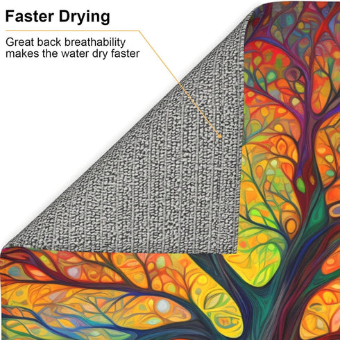 Tree of Life Colorful Leaves Dish Drying Mat for Countertops 18x16 Inches, Dish Drainer Protector Pad with Hanging Loop for Home Kitchen...