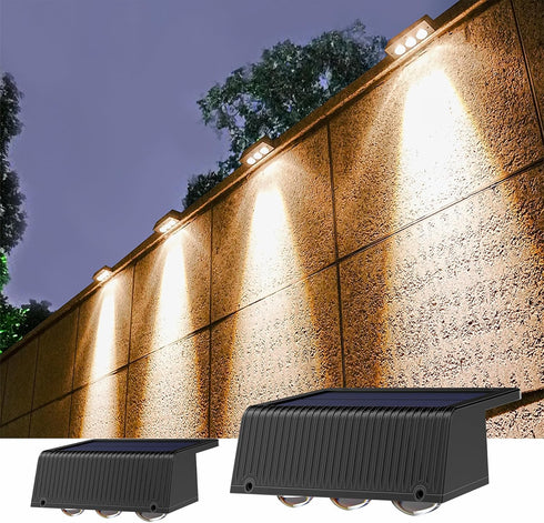 2PACK Solar Fence Lights Outdoor, 80 Lumens Warm Light Solar Wall Lights 3 Modes Bright Lens LED Waterproof, Dusk to Dawn Deck Light for Patio/Bac...