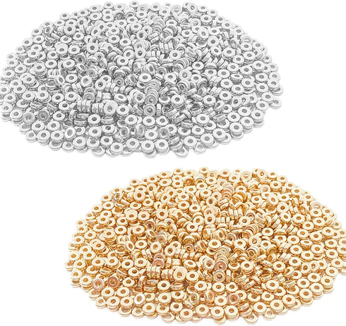 1200pcs 6mm Flat Round Disc Rondelle Spacer Beads CCB Spacer Beads for Bracelet Necklace Jewelry DIY Crafts Making, 600pcs/Colors (Gold and Silver...