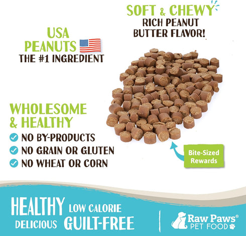 Raw Paws Grain-Free Soft Training Treats for Dogs - Peanut Butter Recipe, 6 oz - Made in USA - Natural Soft Puppy Training Treats - Low Calorie Sm...