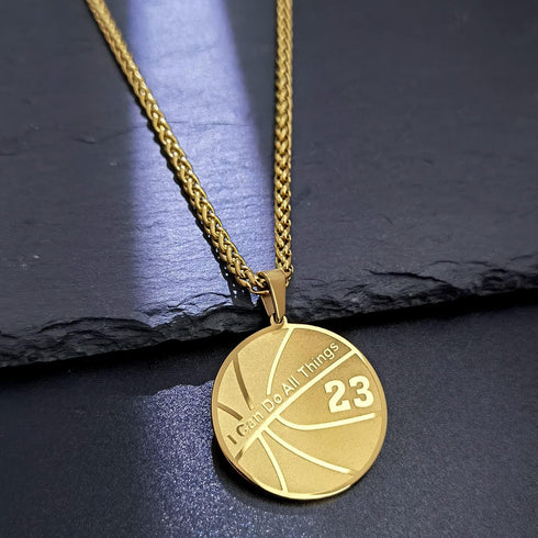 Basketball Number Necklace for Boys Gold Stainless Steel I Can Do All Things Pendant Sport Jewelry Basketball Gifts for Men 50...