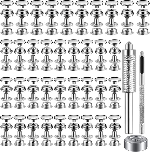 100 PCS 15MM Snap Fastener Kit Tool Snap Button kit Snaps for Leather Leather Snaps and Fasteners Kit for High Grade Metal Material Snaps for Bag,...
