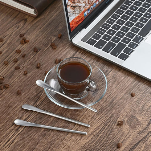5Inch/12.8cm Coffee Stirrers Spoon,Silver Stainless Steel 304# Coffee Stir Sticks,Round Solid Handle Cocktail Beverage Iced Tea Stirring Stick,Dri...