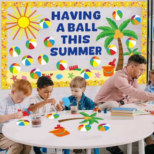 Summer Beach Ball Bulletin Board Decoration Set Summer Theme Bulletin Board Borders Summer Beach Ball Paper Cutouts Beach Ball Bulletin Boarder fo...