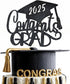 Black Glitter Congrats Grad 2025 Cake Topper with Graduation Cap- Congrats Grad Cake Topper- 2025 Graduation Party Decorations...