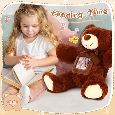 14 Inch Remembrance Bear Plush Stuffed Animal with Recorder Soft Doll Fabric Animal Toy with a Picture Frame for Baby Shower Wedding Birthday Gift...