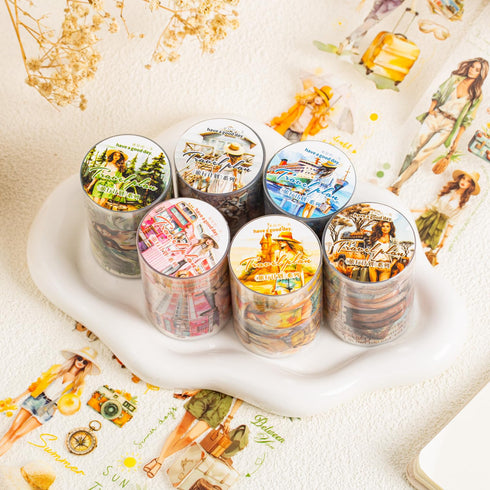 6pcs Decorative Adhesive Tapes Fashion Girl Travel Program PET Tape Great for Bullet Journal Supplies, Arts, Scrapbook, DIY Crafts, Planners (lvxi...