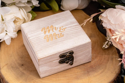 Strova Wooden Ring Box for Wedding Rings and Couple Jewelry - Engraved Mr. & Mrs. Lettering - Ring Bearer Box for Display or Personal Organizer - ...