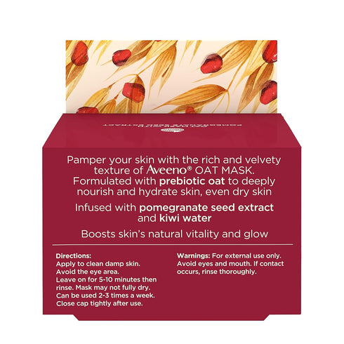 Aveeno Oat Face Mask with Pomegranate Seed Extract, Kiwi Water, and Prebiotic Oat, Hydrating Full Face Mask for Glowing Skin, Paraben Free, Phthal...